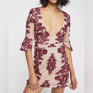 For Love & Lemons Temecula Embroidered Mesh V Neck Mini Dress $248 XS